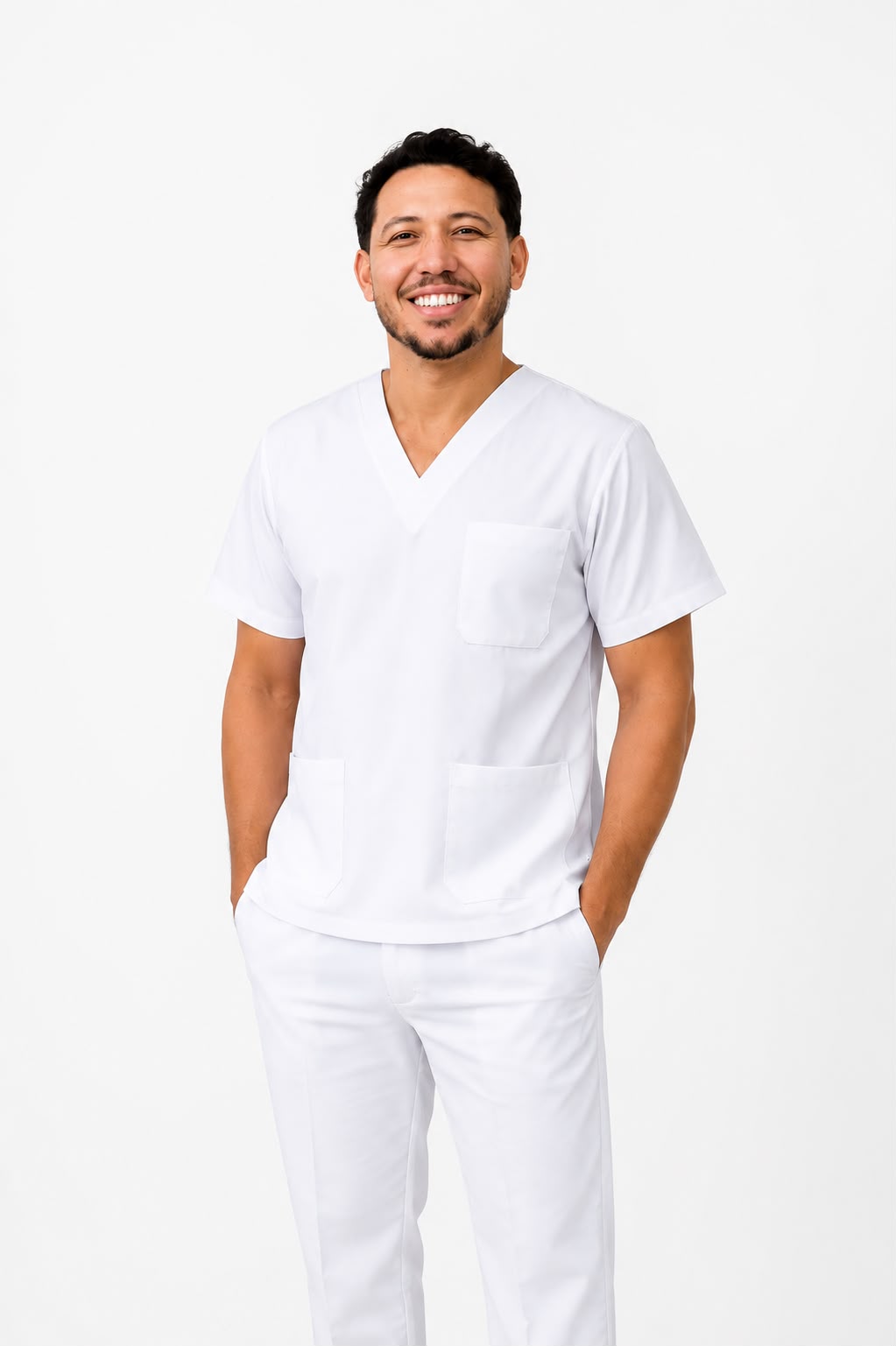 José Lucas usando uniforme de enfermagem